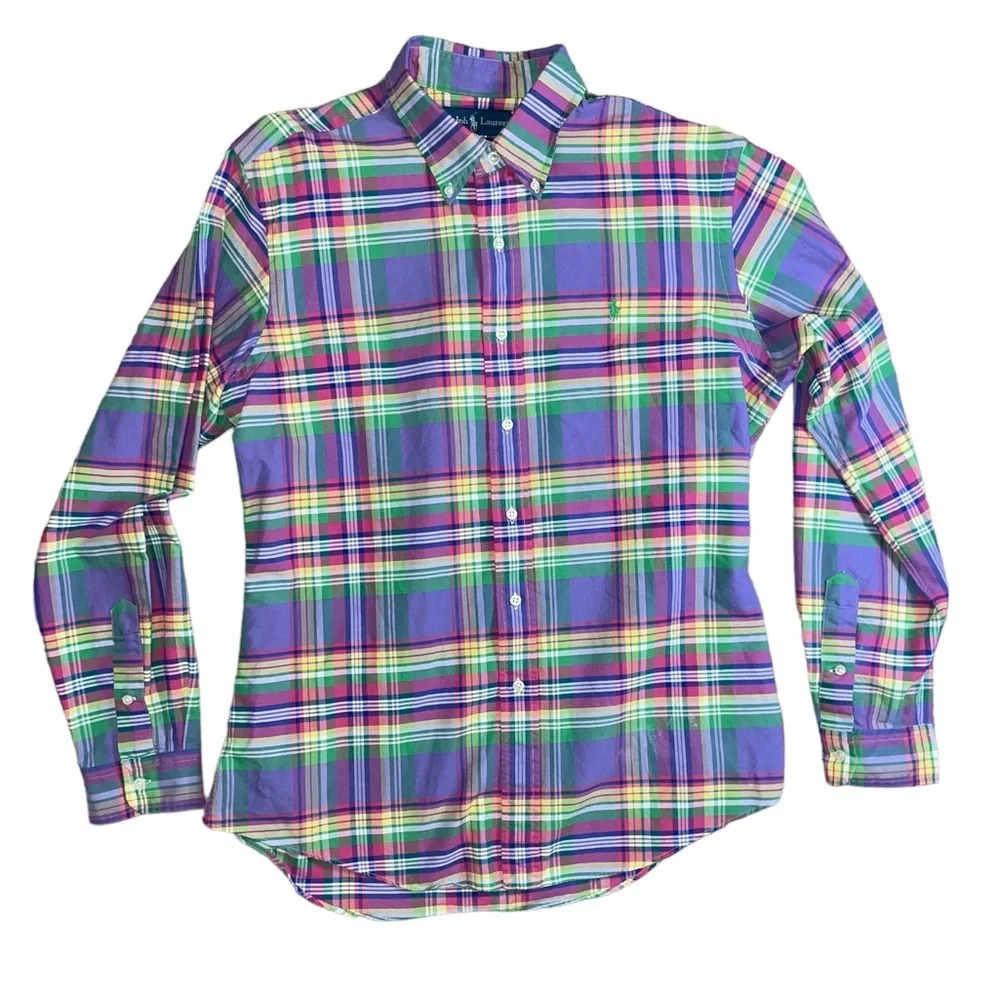 RALPH LAUREN Men’s Custom Fit Long Sleeve Button Shirt Purple Green Size Large